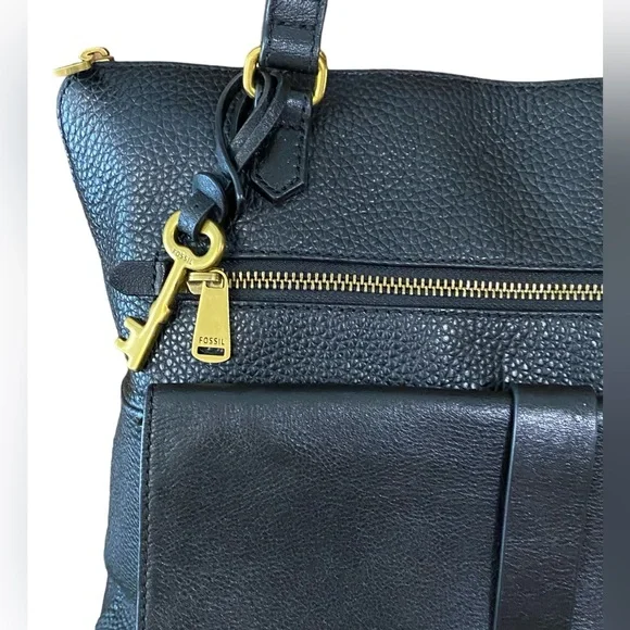 Fossil Kinley Cowhide Black Pebbled Leather Shopper Bag - Picture 3 of 16